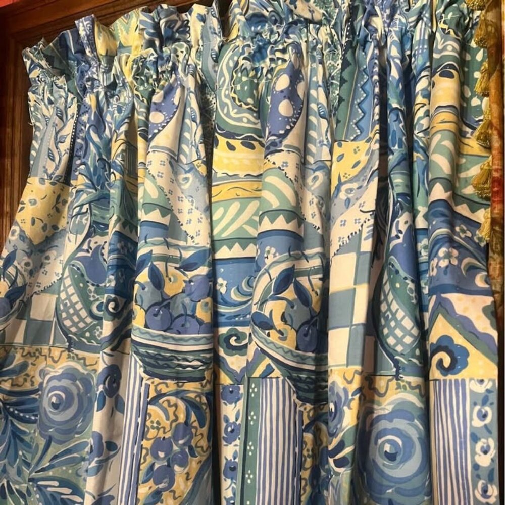 Collier Campbell 42W x 87L Multicolor Lined Cotton Drapes. VINTAGE. Set of 2
